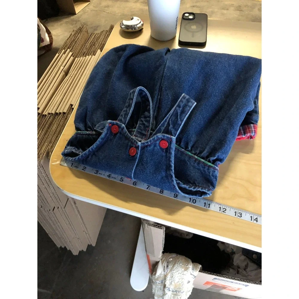 VTG OshKoshBGosh Kids Denim Bubble Overalls 3T Blue Plaid 90s Retro Kidcore USA